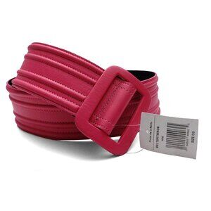 Oscar de la Renta P17B900 Bright Pink Leather Ribbed Waist Belt One Size